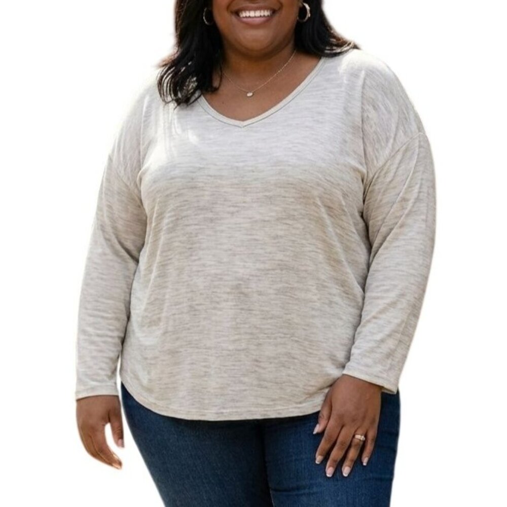 Jo & Co Size Large Top Long Sleeve V-Neck Gray Heather Lightweight Casual